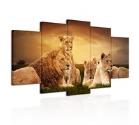 PoGoXiPoYo 5 Panels Sepia Lions Canvas Wall Art Wildlife Picture Paintings Wild Animal Family Wall Decor Brown Giclee Artwork Stretched and Framed for Living Room Gustroom Decoration