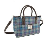POGSTER Authentic Tartan Harris Tweed Small Tote Bag - Hand Woven in Scotland - Genuine Harris Tweed - 20cm x 30cm x 11cm (BluePurple Check on Grey)