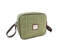 POGSTER Harris Tweed Almond Mini Bag for Women - Green Herringbone with Overcheck Tartan Wool Handbag with Adjustable Strap, Lightweight Designer Shoulder Bag