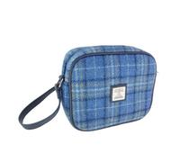 POGSTER Harris Tweed Almond Mini Bag for Women - Light Blue Check Tartan Wool Handbag with Adjustable Strap, Lightweight Designer Shoulder Bag