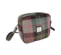 POGSTER Harris Tweed Almond Mini Bag for Women - Muted Green & Purple Tartan Wool Handbag with Adjustable Strap, Lightweight Designer Shoulder Bag