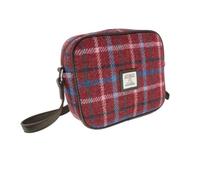 POGSTER Harris Tweed Almond Mini Bag for Women - Rust Red with Green, White & Blue Overcheck Tartan Wool Handbag with Adjustable Strap, Lightweight Designer Shoulder Bag