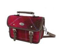 POGSTER Harris Tweed Bervie Scottish Wool Satchel Handbag, Deep Pink Tartan, with Adjustable Crossbody Shoulder Strap