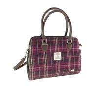 POGSTER Harris Tweed Handcrafted Midi Tote Bag, Wool Tartan Pattern with Handles, Crossbody Shoulder Design (Purple Check)
