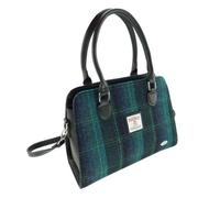 POGSTER Harris Tweed Handcrafted Midi Tote Bag, Wool Tartan Pattern with Handles, Crossbody Shoulder Design (Blue with Turquoise)