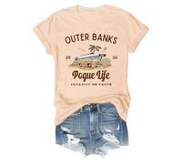 Pogue Life Merch Shirt for Women Fashion Casual Solid Color Cute Print Crew Neck Short Sleeve Chic Women, beige, S