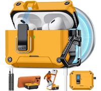 Pohgelan Compatible with AirPods Pro 2nd/1st Case,Magnetic Automatic Lock with Cleaning Kit,Compatible with Magsafe,Carbon Fiber Texture Cover (Yellow, AirPods Pro 2nd/1st (2023/2022/2019))