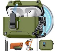 Pohgelan Compatible with AirPods Pro 2nd/1st Case,Magnetic Automatic Lock with Cleaning Kit,Compatible with Magsafe,Carbon Fiber Texture Cover (Dark Green, AirPods Pro 2nd/1st (2023/2022/2019))