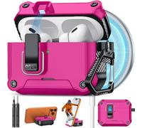 Pohgelan Compatible with AirPods Pro 2nd/1st Case,Magnetic Automatic Lock with Cleaning Kit,Compatible with Magsafe,Carbon Fiber Texture Cover (Rose red, AirPods Pro 2nd/1st (2023/2022/2019))