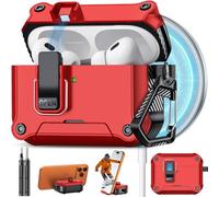 Pohgelan Compatible with AirPods Pro 2nd/1st Case,Magnetic Automatic Lock with Cleaning Kit,Compatible with Magsafe,Carbon Fiber Texture Cover (Red, AirPods Pro 2nd/1st (2023/2022/2019))