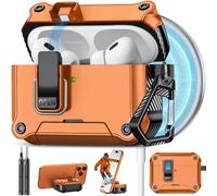 Pohgelan Compatible with AirPods Pro 2nd/1st Case,Magnetic Automatic Lock with Cleaning Kit,Compatible with Magsafe,Carbon Fiber Texture Cover (Orange, AirPods Pro 2nd/1st (2023/2022/2019))