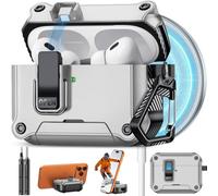 Pohgelan Compatible with AirPods Pro 2nd/1st Case,Magnetic Automatic Lock with Cleaning Kit,Compatible with Magsafe,Carbon Fiber Texture Cover (Silver, AirPods Pro 2nd/1st (2023/2022/2019))