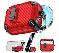 Pohgelan Compatible with AirPods Pro 2nd/1st Generation Case,Compatible with Magsafe,Magnetic Automatic Lock with Phone Stand & Cleaning Kit for iPod Pro Charging Case (red)