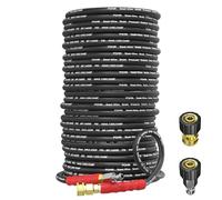 POHIR 200ft Pressure Washer Hose 4500PSI, 3/8 Inch Quick Connector Power Washing Hose Steel Wire Braided with 2 pcs M22 14mm Adapter Set