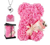 POHOMEGK Birthday Gifts for Women,Rose Bear Gifts for Her, Rose Teddy Bear Flower Bear with Necklace Rose Bouquet,Anniversary Mothers Day Valentine's Day for Girlfriend Wife Mom Daughter (pink)