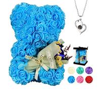 POHOMEGK Rose Bear Birthday Gifts,Mother Gifts for Women,Never Wither Roses Mother Day Rose Gift from Daughter,Bridal Weddings Gift,Valentines Day Rose for Her,Home Decorations Gifts (Blue)