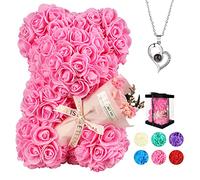 POHOMEGK Rose Bear Gifts for Her, rose bear Gifts for Women, Valentines Day Gift Rose Bear, Rose Teddy Bear, Birthday Gift for Kids, I Love You Necklace in 100 Languages