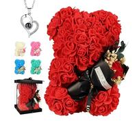 POHOMEGK Rose Bear Valentine's Day Gifts for Her, Cute Teddy Bear, Flower Bear, with Clear Gift Box