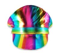 Pohotobooth Props Ltd Party Captain Police Hat - Fancy Dress Nautical Party Accessory for Hen Do, Stag Night, Halloween, Festivals, Pride, Beach & Themed Event (Rainbow Holographic Pride Edition)