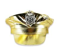 Pohotobooth Props Ltd Party Captain Police Hat - Fancy Dress Nautical Party Accessory for Hen Do, Stag Night, Halloween, Festivals, Pride, Beach & Themed Event (Gold Metallic Police Officer)