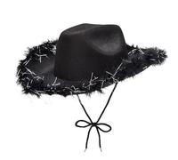 Pohotobooth Props Ltd Western Cowboy & Cowgirl Hats - One Size Fits Most - Perfect for Rodeos, Costumes, Festivals, Parties & Country-Themed Outfits (Black Feather Trim)