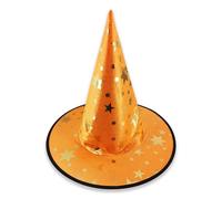Pohotobooth Props Ltd Wizard Witch Hat or Hat & Cloak Set - Gold Star Print - Halloween Costume, Fancy Dress, Cosplay, Party Outfit (Orange Hat)