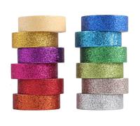 POHOVE 12 Rolls Washi Tape Set, Glitter Washi Tape Decorative Tap-e Craft Supplies,Coloured Masking Tap-e,Sparkling Decorative Tapes for Bulle-t Journal Gift Wrapping Scrapbooking.