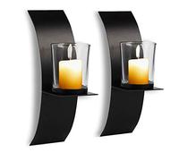 POHOVE 2 Pcs Modern Art Candle Holder For Wall Iron Art Sconces Set Of Two Metal Black for Home Wedding Decoration