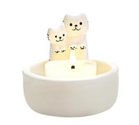 POHOVE Cat Candle Holder, Cartoon Kitten Tea Light Candlestick, Handmade Ceramic, for Cat Lovers (Couple Kitten)