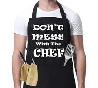 POHOVE Cooking Apron, Don't Mess With The Chef Black Apron with 3 Front Pockets, Funny Professional Bbq Aprons,Kitchen Cooking Gift Apron for Men Women Kitchen Restaurant Café Garden Work