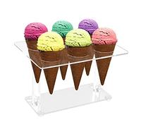POHOVE Ice Cream Cone Holder 6 Holes Clear Acrylic Waffle Cone Display Stand Ice Cream Snow Cone Rack for Birthday Party Wedding, 6.77 x 4.72 x 4.33inch