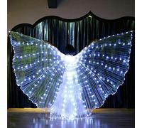 POHOVE LED Isis Wings, Butterfly Angel Wings Cloak with Telescopic Sticks Bar Belly Dance Light Up Stage Wear Halloween Belly Dance LED 360 Degrees Performance Props Full Swing(White)