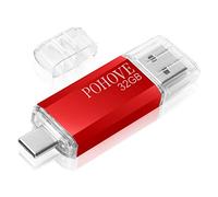 POHOVE USB C Memory Stick 32gb, Type C USB Flash Drive 32 GB 2-in-1 Otg Pendrive 32gb USB Key for Samsung, Huawei, Oneplus, Android Smartphone, Macbook, Pc, Tablets (Red)