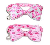 Pohshido Valentine's Day Cat Collar with Bow Tie, Bell and Pendant, Adjustable Heart and Kiss for Male and Female Cats