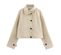 Pohullan Women Short Trenchcoats Lapel Long Sleeve Single Breasted Side Pocket Jacket Casual Outerwear Beige M(6)