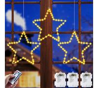 POIFL Christmas Window Lights, 3 Pack 40 LED Battery Operated Christmas Stars Window Lights Indoor with Timer, 8 Lighting Modes for Xmas, Wedding, Party, Indoor/Outdoor