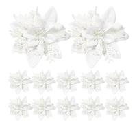 Poinsettia Artificial Flowers 12PCS 5.5in Double-layered Christmas Flowers Shinning Sprakled Christmas Tree Decorations for Wreath Garlands White Christmas Artificial Flowers Christmas Glitter Christm