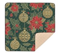 Poinsettia & Bauble Pattern Large Non-Slip Baby Play Mat for Floor Portable Tummy Time & Crawling Mat for Newborns Babies Infants Toddlers, 50'' x 50''