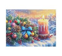 Poinsettia Christmas Candle 500 Pc Classic Jigsaw Puzzle Puzzle for Adults Hard Challenging Hobby Home Decor Poster Recycled Material 500 PCS