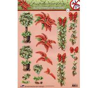 Poinsettia & Christmas Decorations Die Cut 3D Decoupage Sheet - NO Cutting