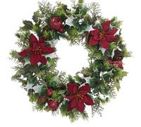 Poinsettia Christmas Wreath, 10" & 16" | Artificial Wreath for Front Door, Wall, or Holiday Decor (Red Poinsettia, 16" (41cm))