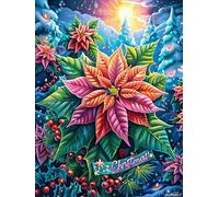 Poinsettia Flower in A Magical Setting 300 Pieces Jigsaw Puzzles Fairy Tale Scenery Cartoon For Men Educational Decompression Adults Anxiety Memory Care Mothers Valentines Premium Cardboard 300 PCS