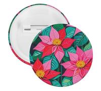 Poinsettia Flowers Badge Metal Round Pins, Lightweight Brooch for Backpack, Fashion Button Pins Badge for Shirts, Jackets, Shawl Coat, Unisex, 12PCS, Tinplate, metal round pins