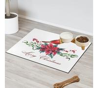 Poinsettia Flowers Birds Pet Feeding Mat for Cat Dog Water Bowl Food Mats Christmas Birds Pet Feeding Mats Absorbent Nti-Slip Contain Spills Protects Floors Placemat 60.9 x 81.2 cm