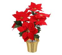 Poinsettia Flowers Plant Pot Artificial Red Christmas Poinsettias Silk with Gold Foil Wrap for Christmas Table Centerpieces Decorations
