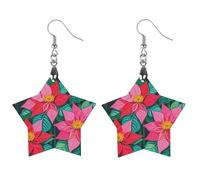 Poinsettia Flowers Wooden Earrings for Women, Vintage Elegant Wood Jewelry, Lightweight Earrings for Wedding, Party, Everyday Jewelry Gift, Star, Wood, wood