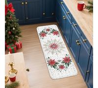Poinsettia Kitchen Mats for Floor, Vintage Floral Pattern Soft Mats, Cushioned Comfort Washable Non Slip Decor Rugs for Kitchen Sinks Laundryroom Bathroom 16x47 Inch