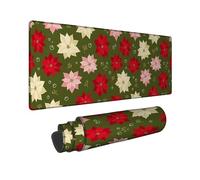 Poinsettia Large Mouse Pad, Festive Floral Leaves Bubbles Christmas Red Rubber Washable Aesthetic Extended Mouse Mat Desk Accessories for Gaming Computer Laptop 16x36 Inch