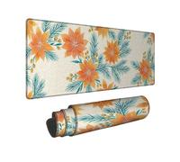 Poinsettia Large Mouse Pad, Winter Floral Pine Berries Winter Orange Rubber Smooth Aesthetic Long Keyboard Mat Decor for Home Office Work Gaming Desk 16x36 Inch