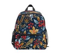 Poinsettia Pine Needles Red Fruit Pattern Toddler Backpack, Boy Backpack Preschool Bag Kindergarten Schoolbag Nursery Travel Bag for Girl